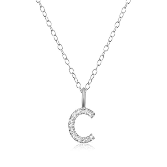 M by Monte Luna Lab-Grown Diamond Accent Initial C Pendant in Rhodium Plated Sterling Silver