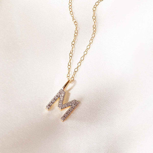 M by Monte Luna Lab-Grown Diamond Accent Initial M Pendant in 14K Yellow Gold Plated Sterling Silver front view