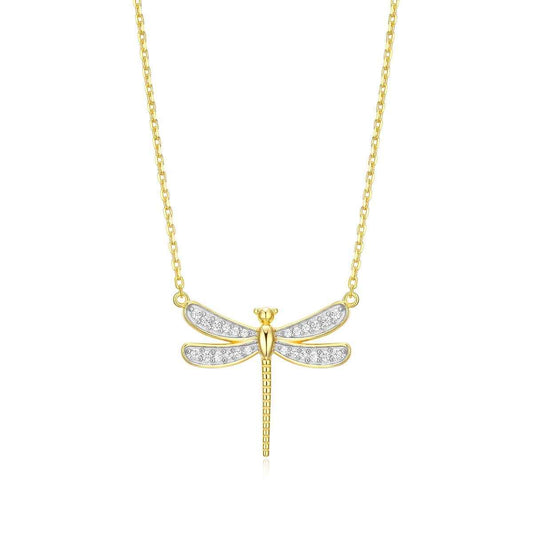 M by Monte Luna 1/8 ct. tw. Lab-Grown Diamond Dragonfly Necklace in 14K Yellow Gold Plated Sterling Silver