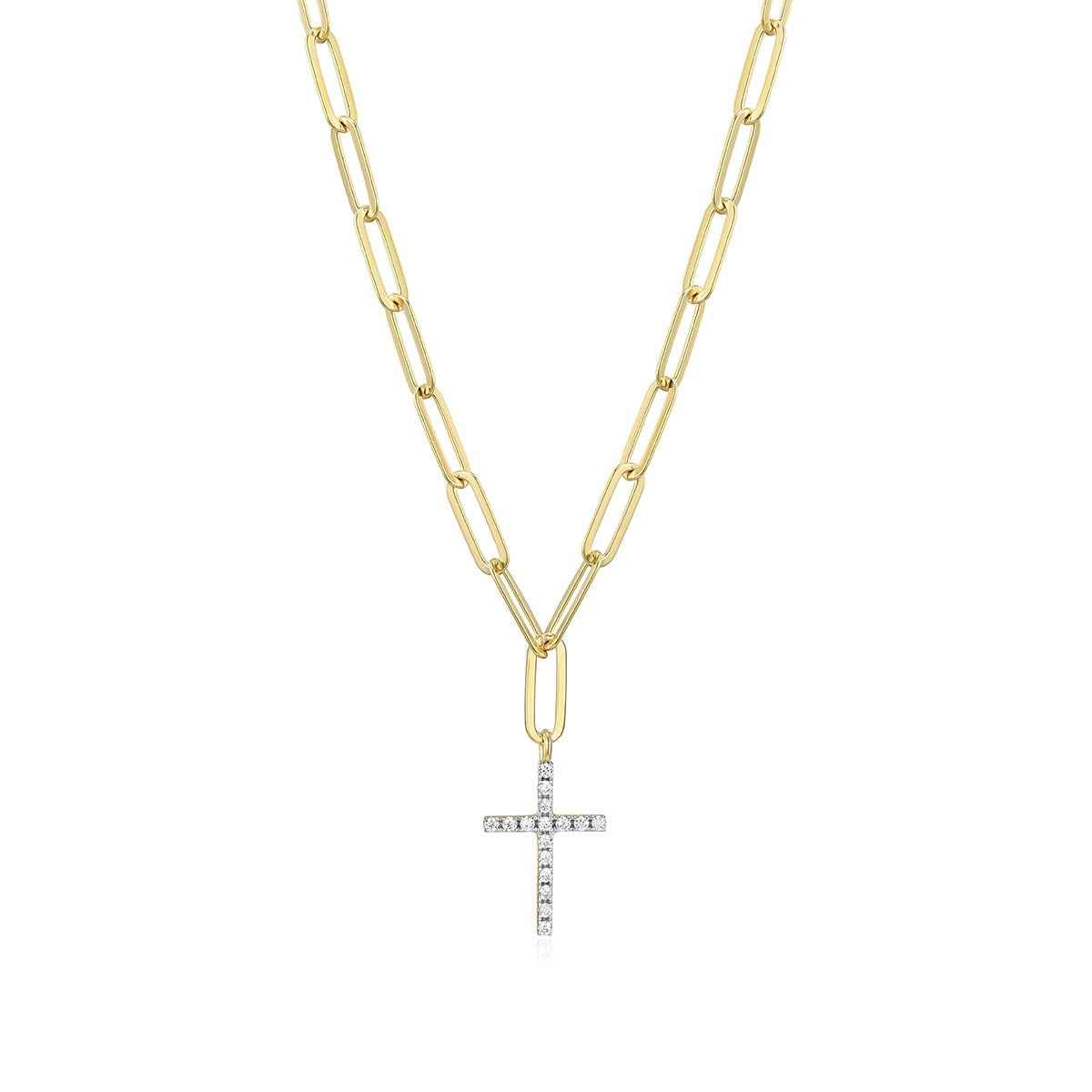 M by Monte Luna Lab-Grown Diamond Accent Cross Paperclip Necklace in 14K Yellow Gold Plated Sterling Silver