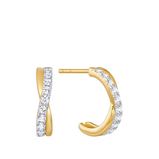 M by Monte Luna 1/4 ct. tw. Lab-Grown Diamond Crossover J Hoop Earrings in 14K Yellow Gold Plated Sterling Silver