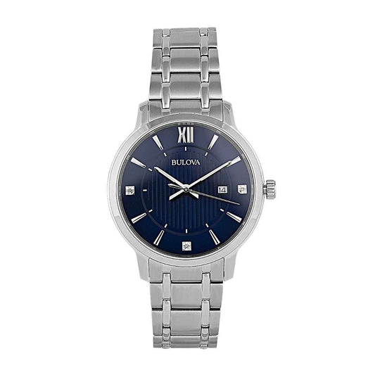 Bulova Men's Quartz Stainless Steel Watch with Blue Dial