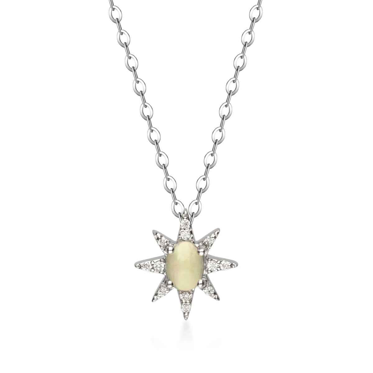 Oval Ethiopian Opal & Diamond Accent Starburst Pendant in 10K White Gold