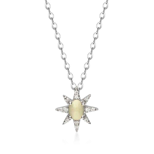 Oval Ethiopian Opal & Diamond Accent Starburst Pendant in 10K White Gold