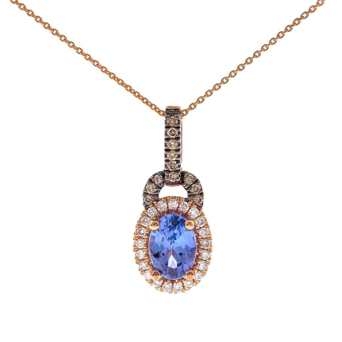 Oval Tanzanite & 1/10 ct. tw. Diamond Halo Pendant in 10K Pink Gold