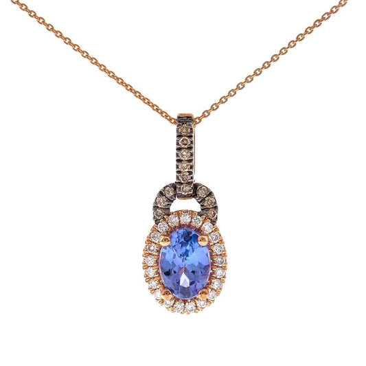 Oval Tanzanite & 1/10 ct. tw. Diamond Halo Pendant in 10K Pink Gold