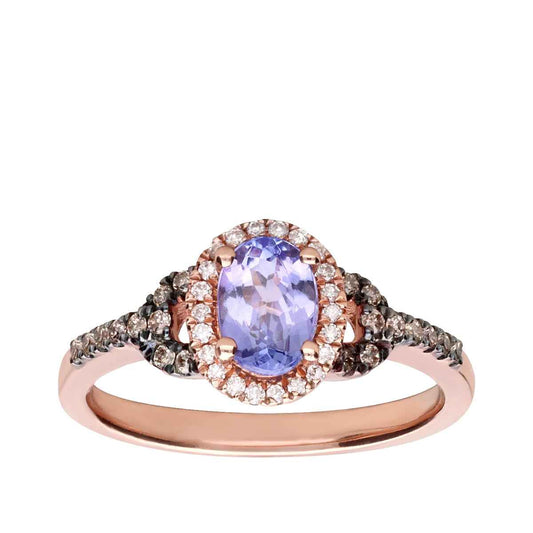 Oval Tanzanite & 1/10 ct. tw. Diamond Halo Ring in 10K Pink Gold