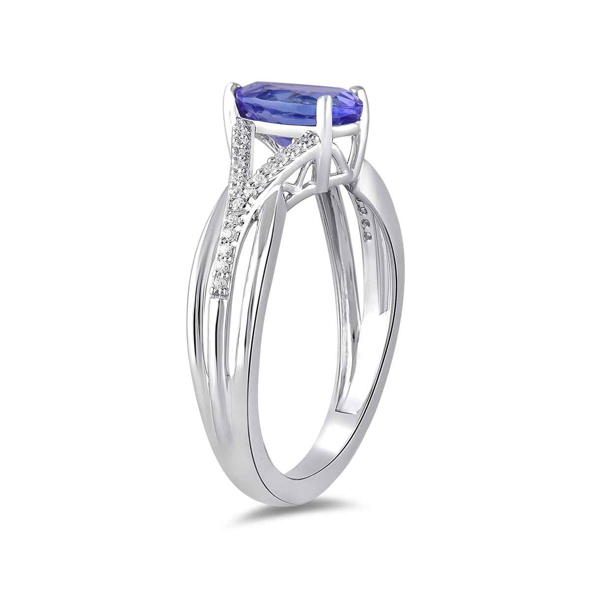 Pear Tanzanite & 1/10 ct. tw. Diamond Split Shank Ring in 10K White Gold front view