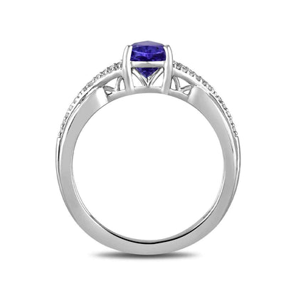 Pear Tanzanite & 1/10 ct. tw. Diamond Split Shank Ring in 10K White Gold close-up detail