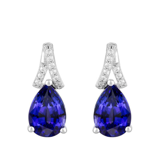 Pear Tanzanite & Diamond Accent Dangle Earrings in 10K White Gold