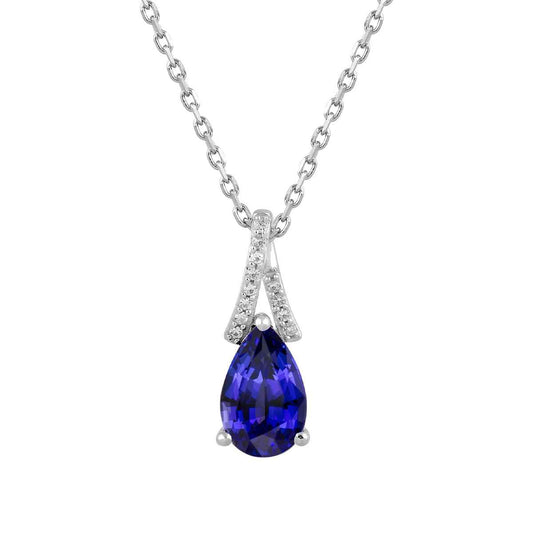 Pear Tanzanite & Diamond Accent Pendant in 10K White Gold