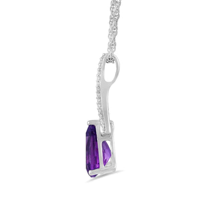 Pear Created Alexandrite & Diamond Accent Pendant in 10K White Gold front view