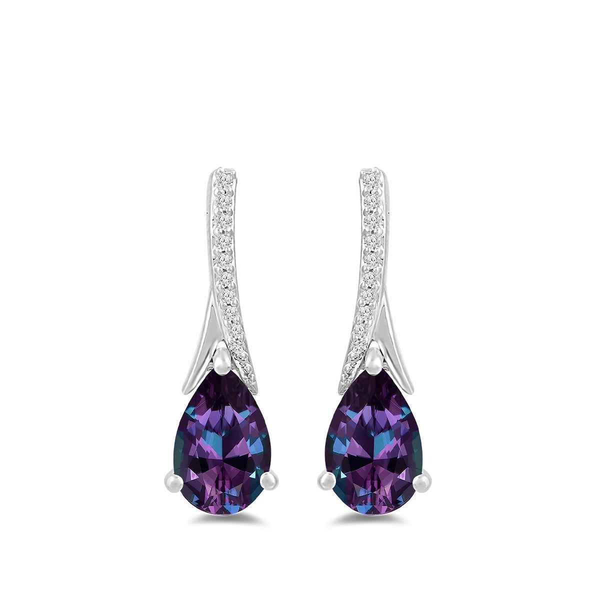 Pear Created Alexandrite & Diamond Accent Dangle Earrings in 10K White Gold