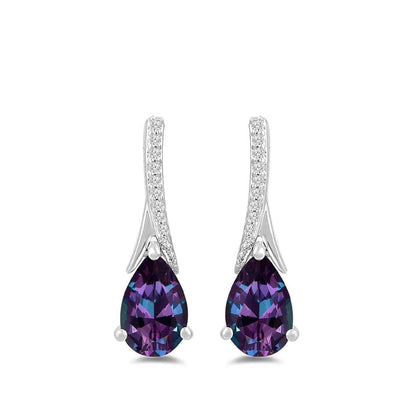 Pear Created Alexandrite & Diamond Accent Dangle Earrings in 10K White Gold