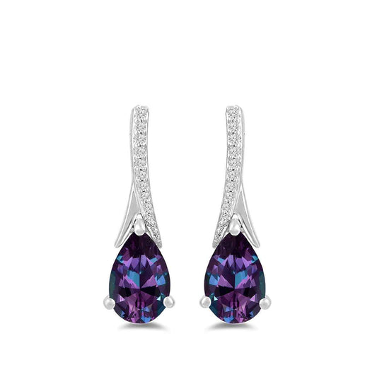 Pear Created Alexandrite & Diamond Accent Dangle Earrings in 10K White Gold