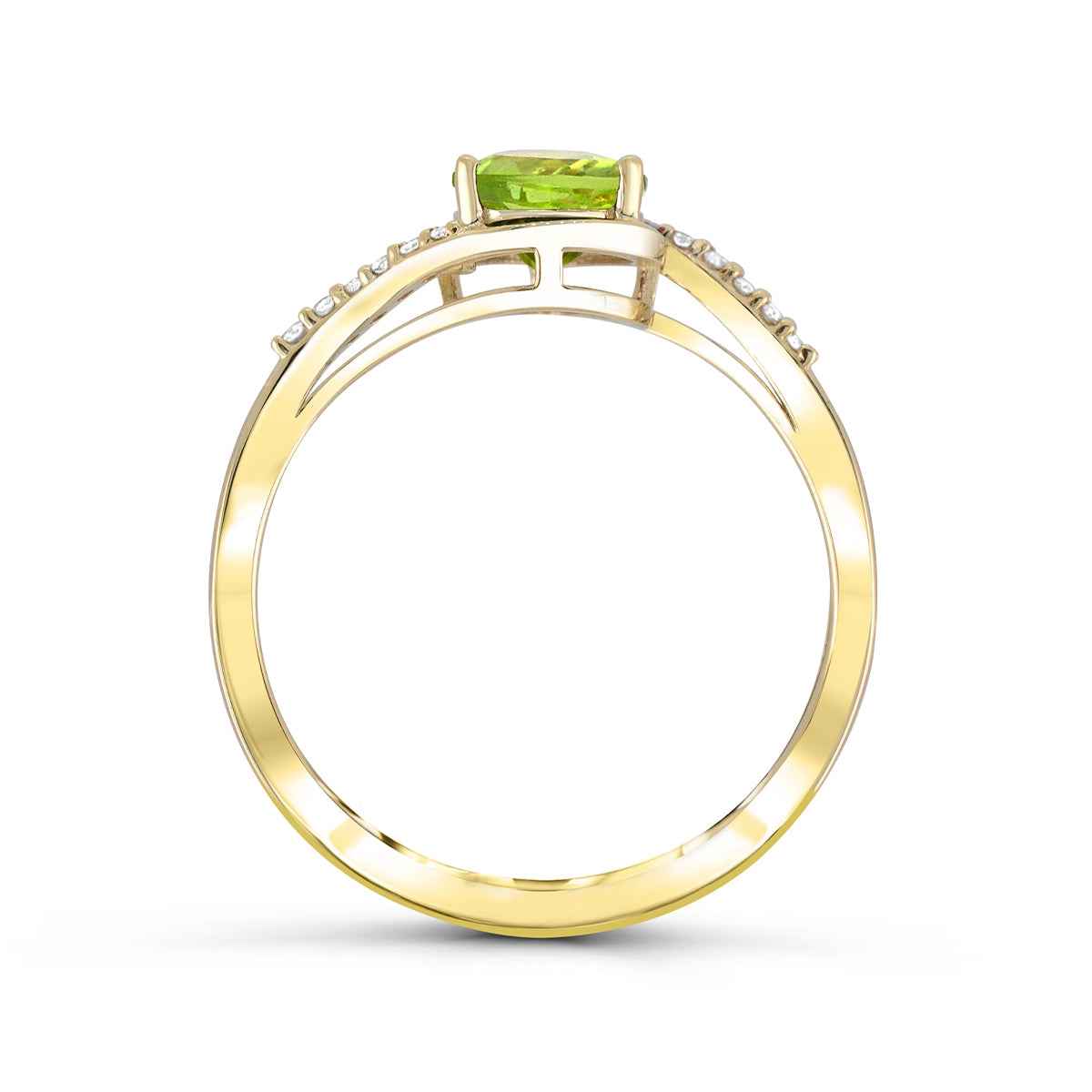 Pear Peridot & Diamond Accent Ring in 10K Yellow Gold front view