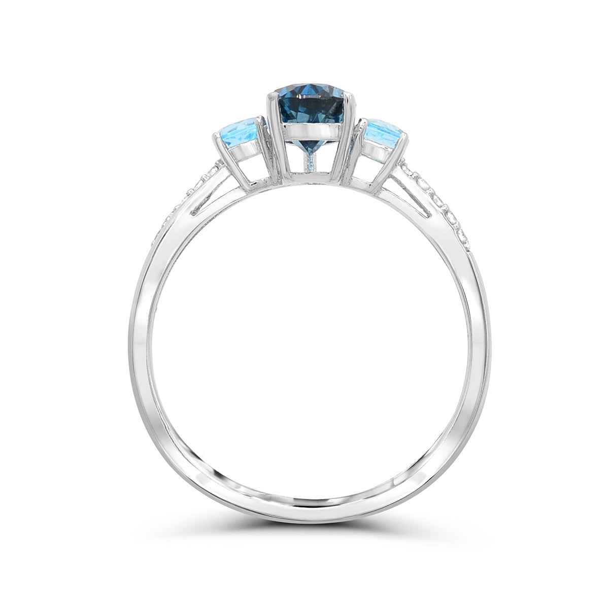 Pear & Round London Blue Topaz & Diamond Accent Ring in 10K White Gold front view