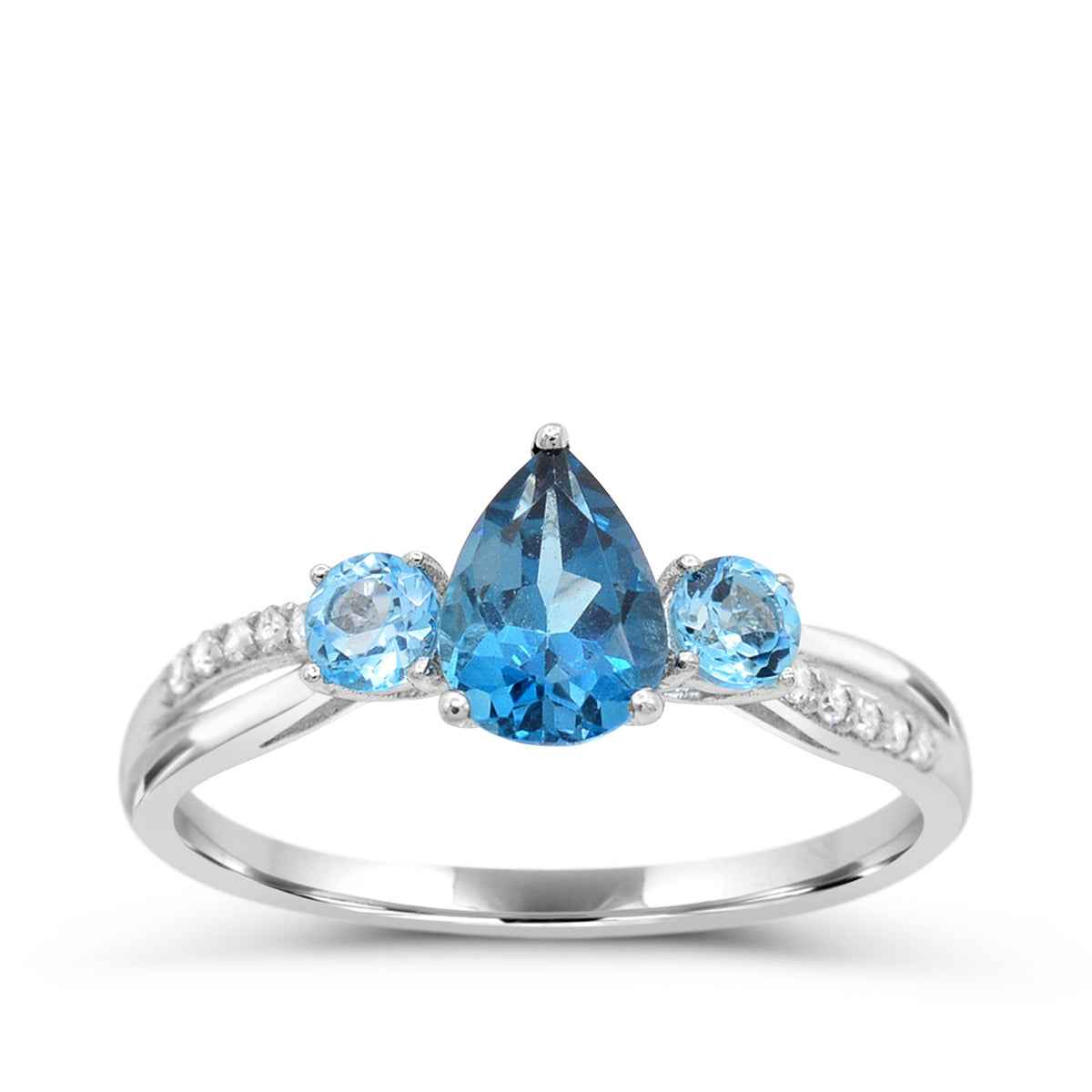 Pear & Round London Blue Topaz & Diamond Accent Ring in 10K White Gold