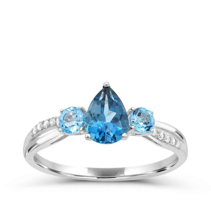 Pear & Round London Blue Topaz & Diamond Accent Ring in 10K White Gold