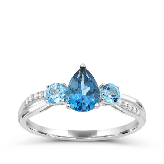 Pear & Round London Blue Topaz & Diamond Accent Ring in 10K White Gold