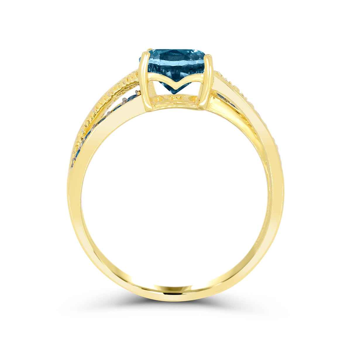 Cushion London Blue Topaz & Diamond Accent Ring in 10K Yellow Gold front view