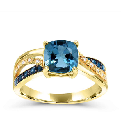 Cushion London Blue Topaz & Diamond Accent Ring in 10K Yellow Gold