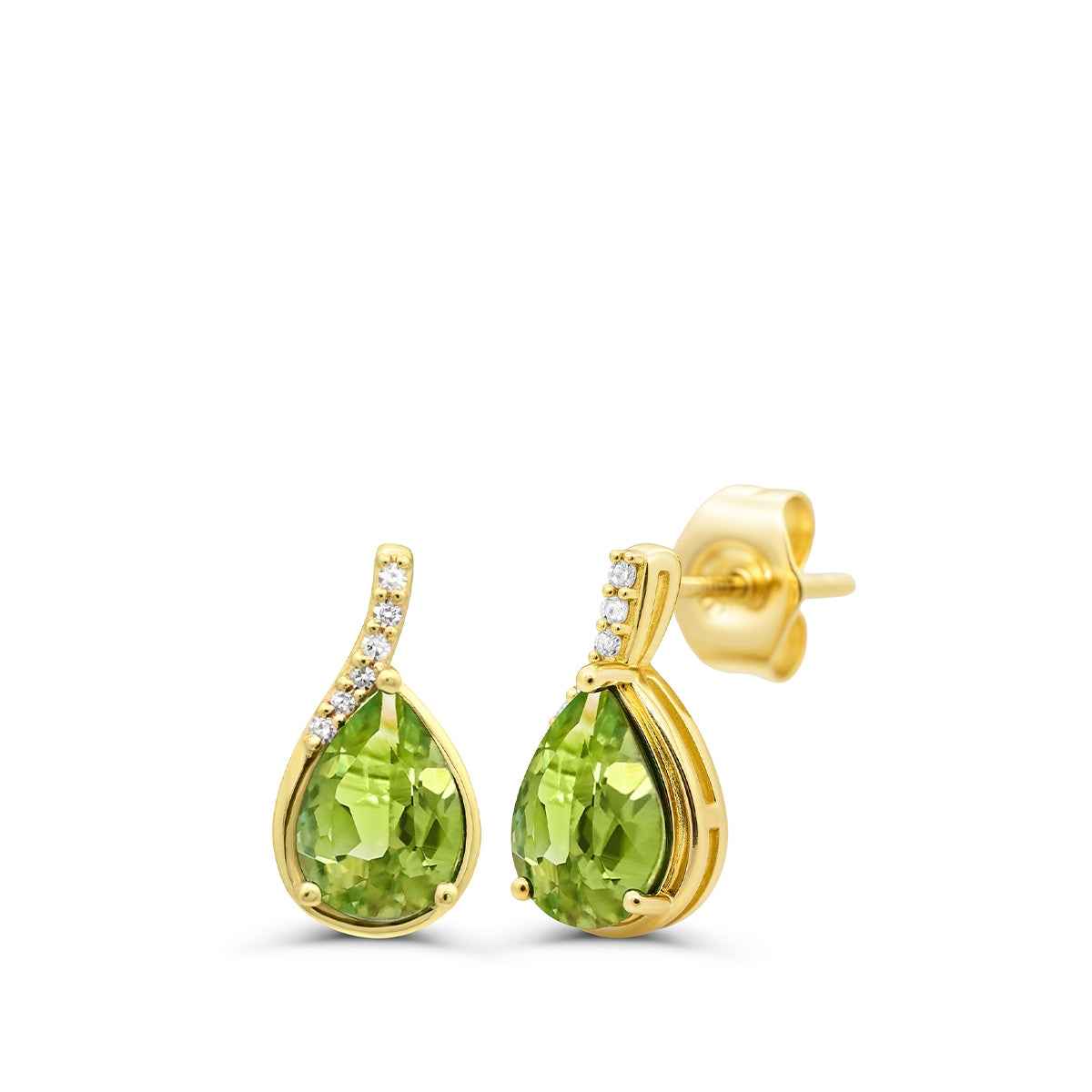 Pear Peridot & Diamond Accent Dangle Earrings in 10K Yellow Gold