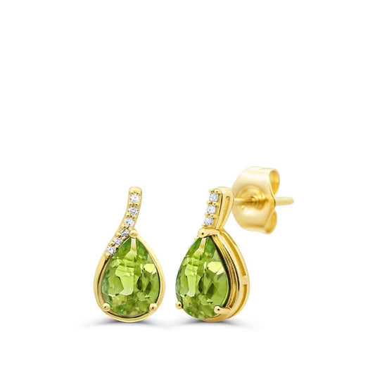 Pear Peridot & Diamond Accent Dangle Earrings in 10K Yellow Gold