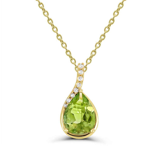 Pear Peridot & Diamond Accent Pendant in 10K Yellow Gold (2)