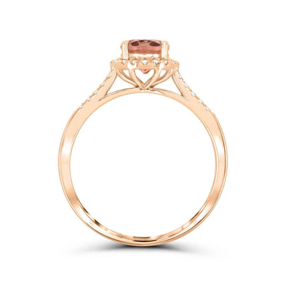 Oval Morganite & 1/6 ct. tw. Diamond Split Shank Halo Ring in 10K Pink Gold front view