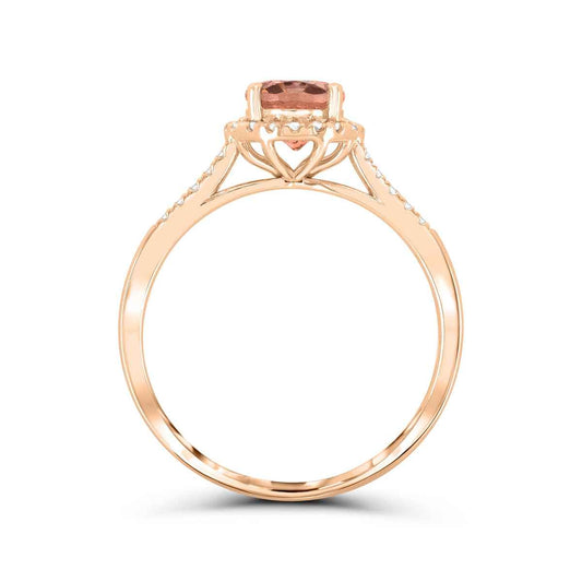Oval Morganite & 1/6 ct. tw. Diamond Split Shank Halo Ring in 10K Pink Gold front view