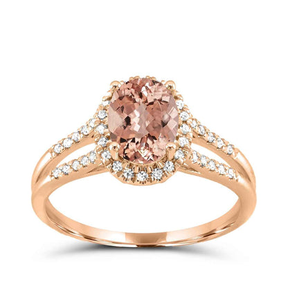 Oval Morganite & 1/6 ct. tw. Diamond Split Shank Halo Ring in 10K Pink Gold