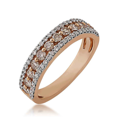 Mocha Lux 3/4 ct. tw. Round Prong-Set Mocha & White Diamond Anniversary Band in 14K Pink Gold front view