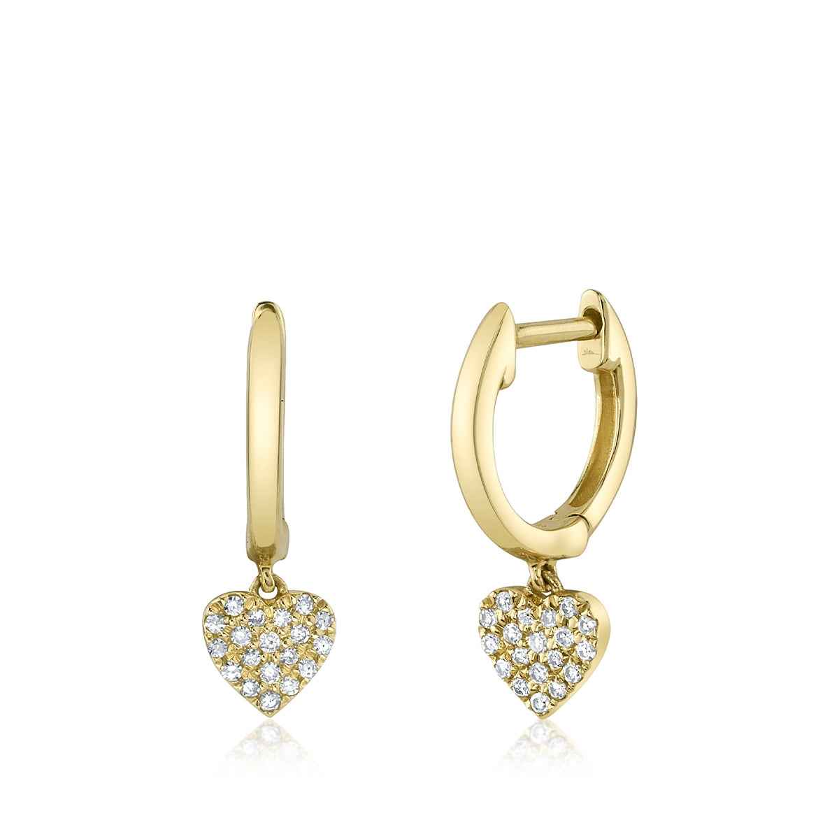 Shy Creation 1/10 ct. tw. Diamond Pave Heart Huggie Hoop Earrings in 14K Yellow Gold