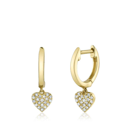 Shy Creation 1/10 ct. tw. Diamond Pave Heart Huggie Hoop Earrings in 14K Yellow Gold