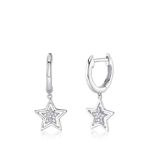 Shy Creation Diamond Accent Star Huggie Hoop Earrings in 14K White Gold