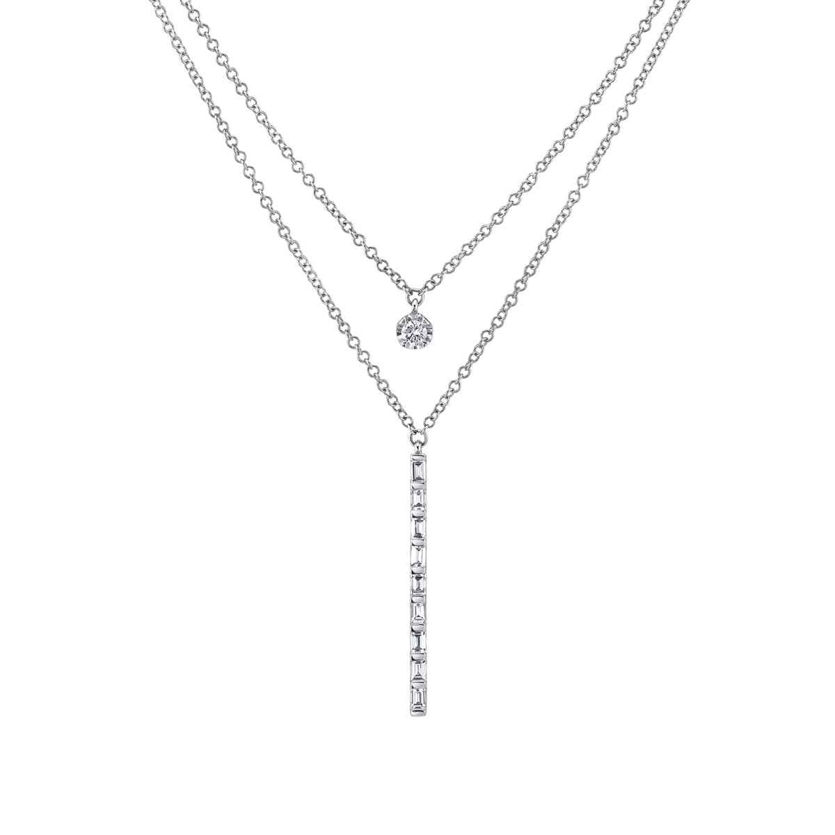 Shy Creation 1/3 ct. tw. Baguette Diamond Bar & Disc Layered Necklace in 14K White Gold