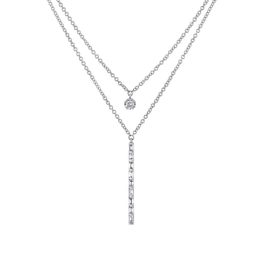 Shy Creation 1/3 ct. tw. Baguette Diamond Bar & Disc Layered Necklace in 14K White Gold