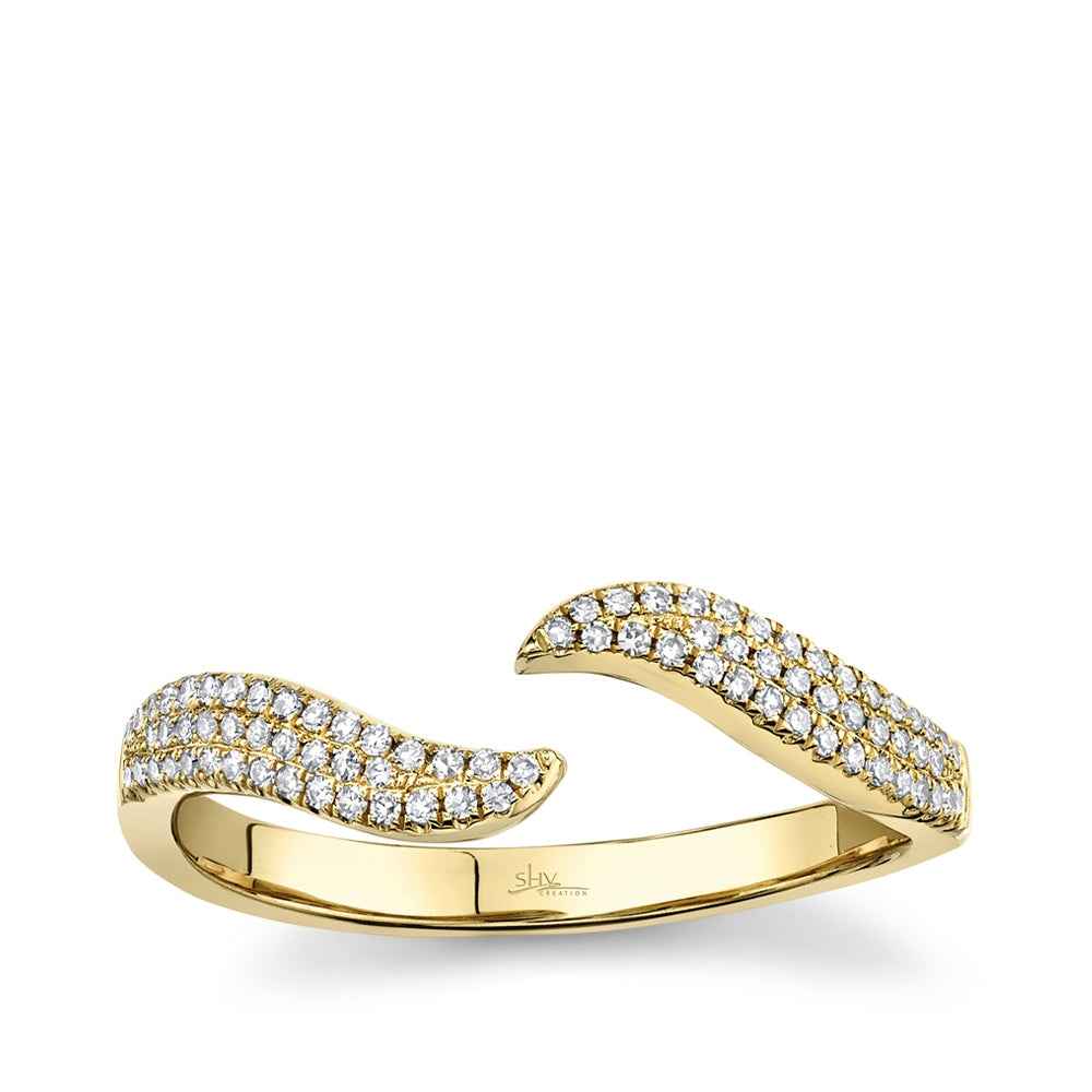 Shy Creation 1/6 ct. tw. Diamond Pave Wavy Bypass Ring in 14K Yellow Gold