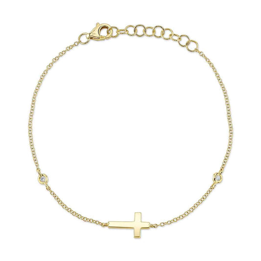 Shy Creation Diamond Accent Cross Station Bracelet in 14K Yellow Gold
