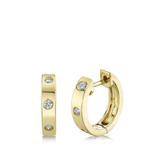 Shy Creation 1/10 ct. tw. Diamond Huggie Hoop Earrings in 14K Yellow Gold