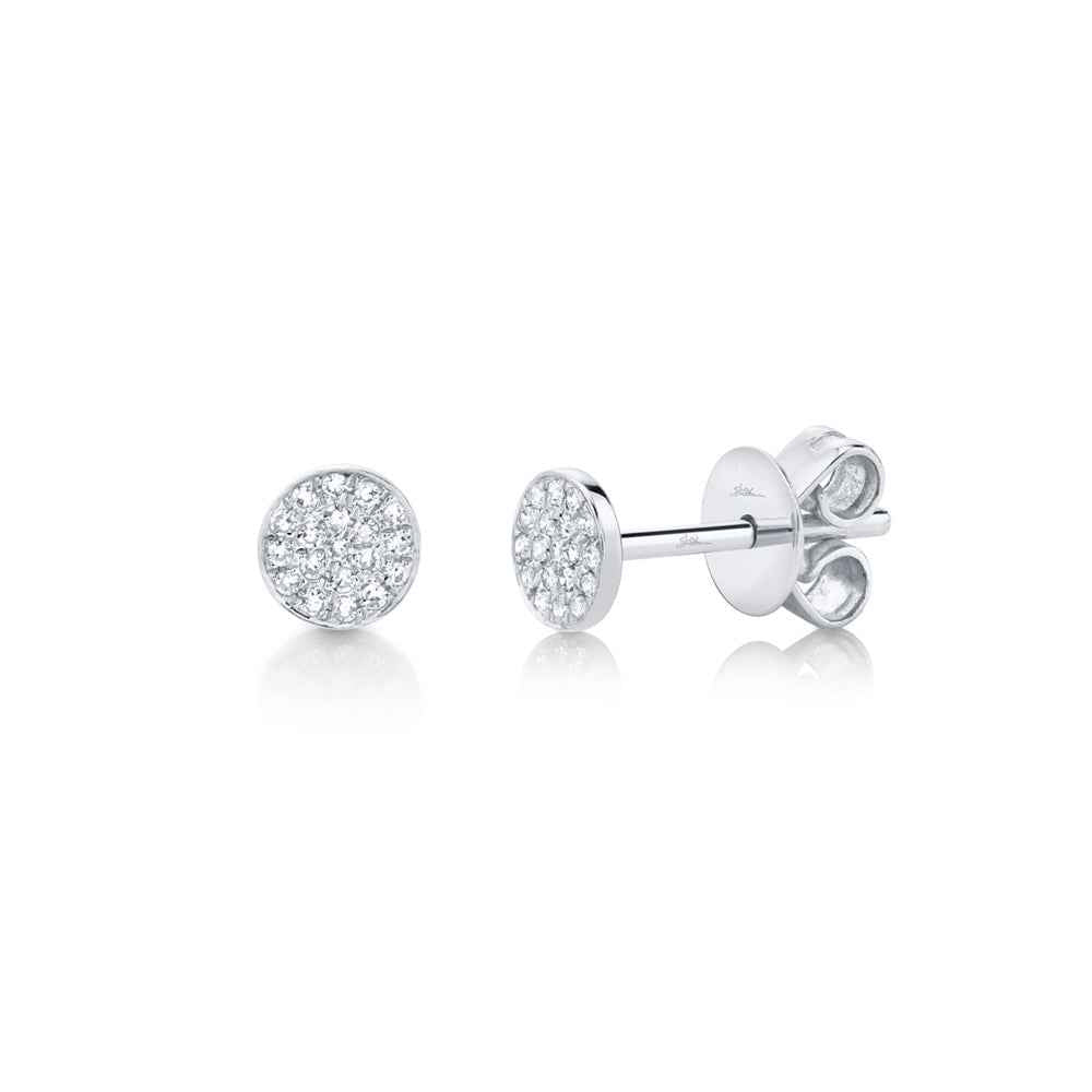 Shy Creation Diamond Accent Pave Disc Earrings in 14K White Gold