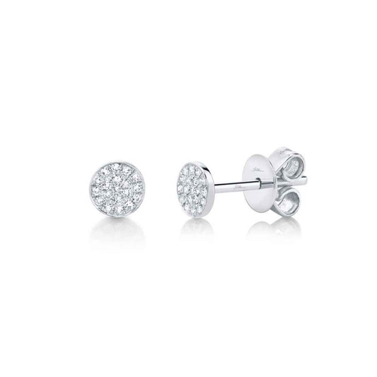 Shy Creation Diamond Accent Pave Disc Earrings in 14K White Gold