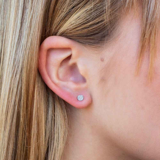 Shy Creation Diamond Accent Pave Disc Earrings in 14K White Gold front view