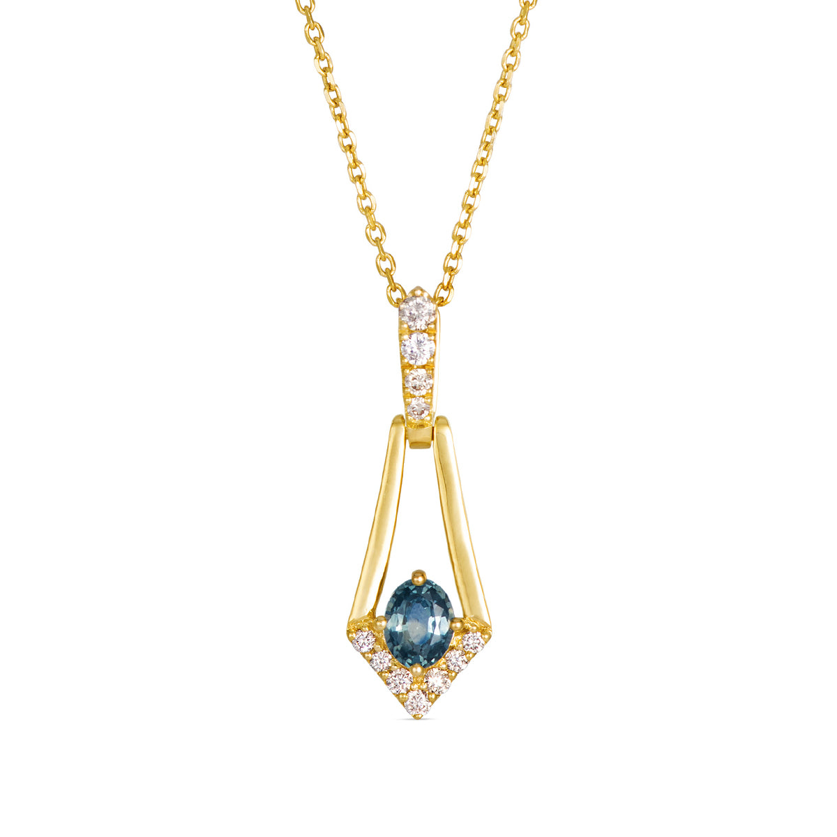 14K Honey Gold Le Vian oval Montana sapphire and 1/7 ct. tw. diamond pendant