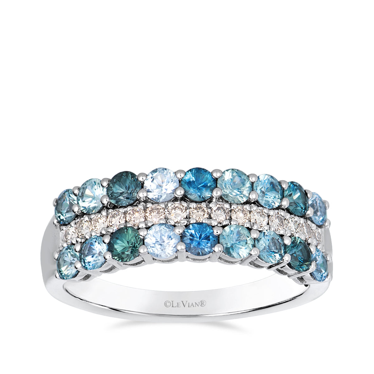 14K Vanilla Gold Le Vian Montana sapphire and 1/6 ct. tw. diamond ring in mixed blue hues