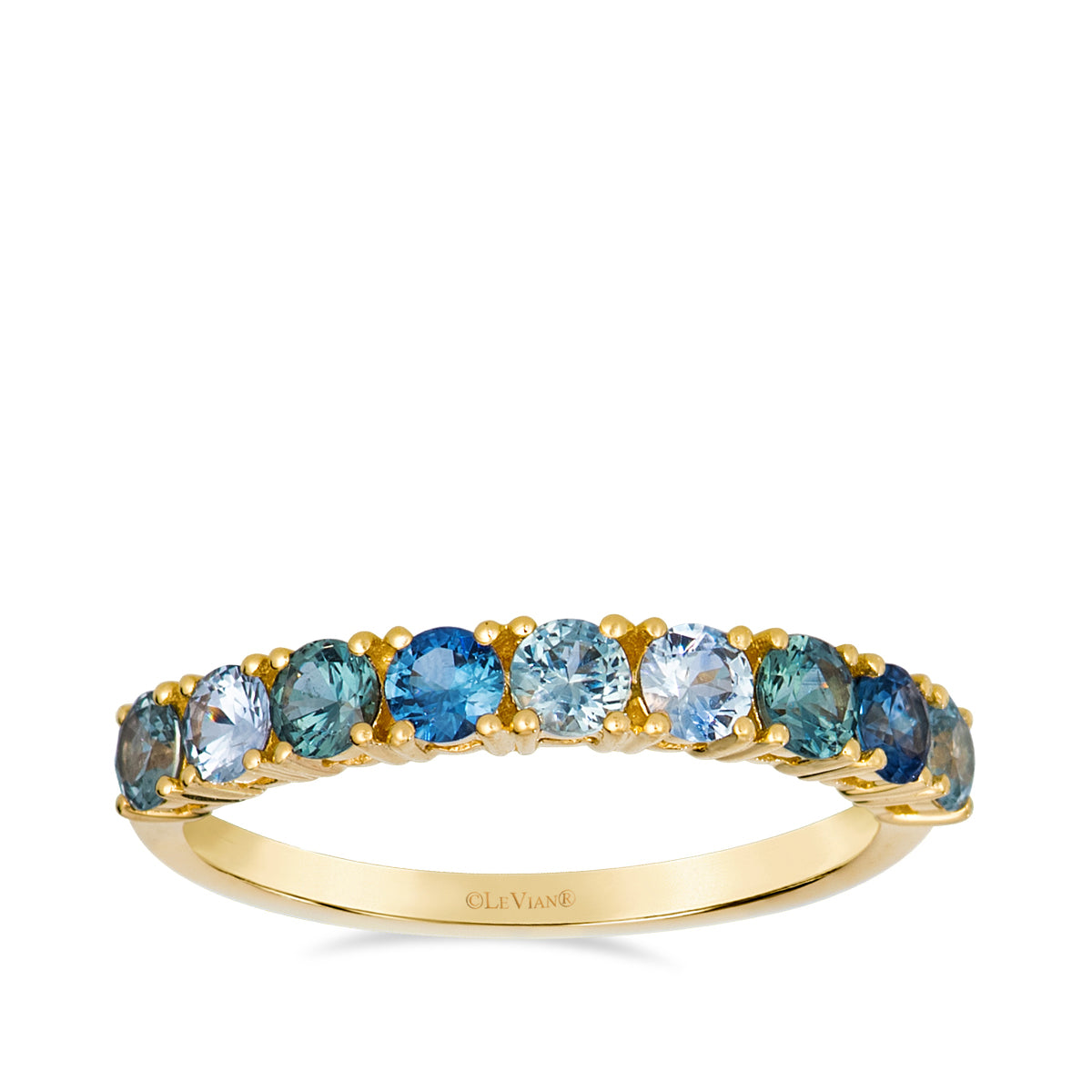 14K Honey Gold Le Vian Montana sapphire ring in mixed blue hues