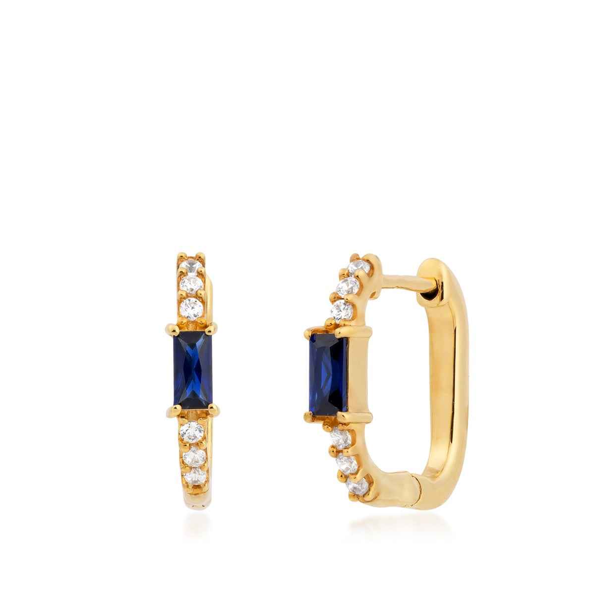 Created Baguette Sapphire & 1/8 ct. tw. Diamond Hoop Earrings in Vermeil