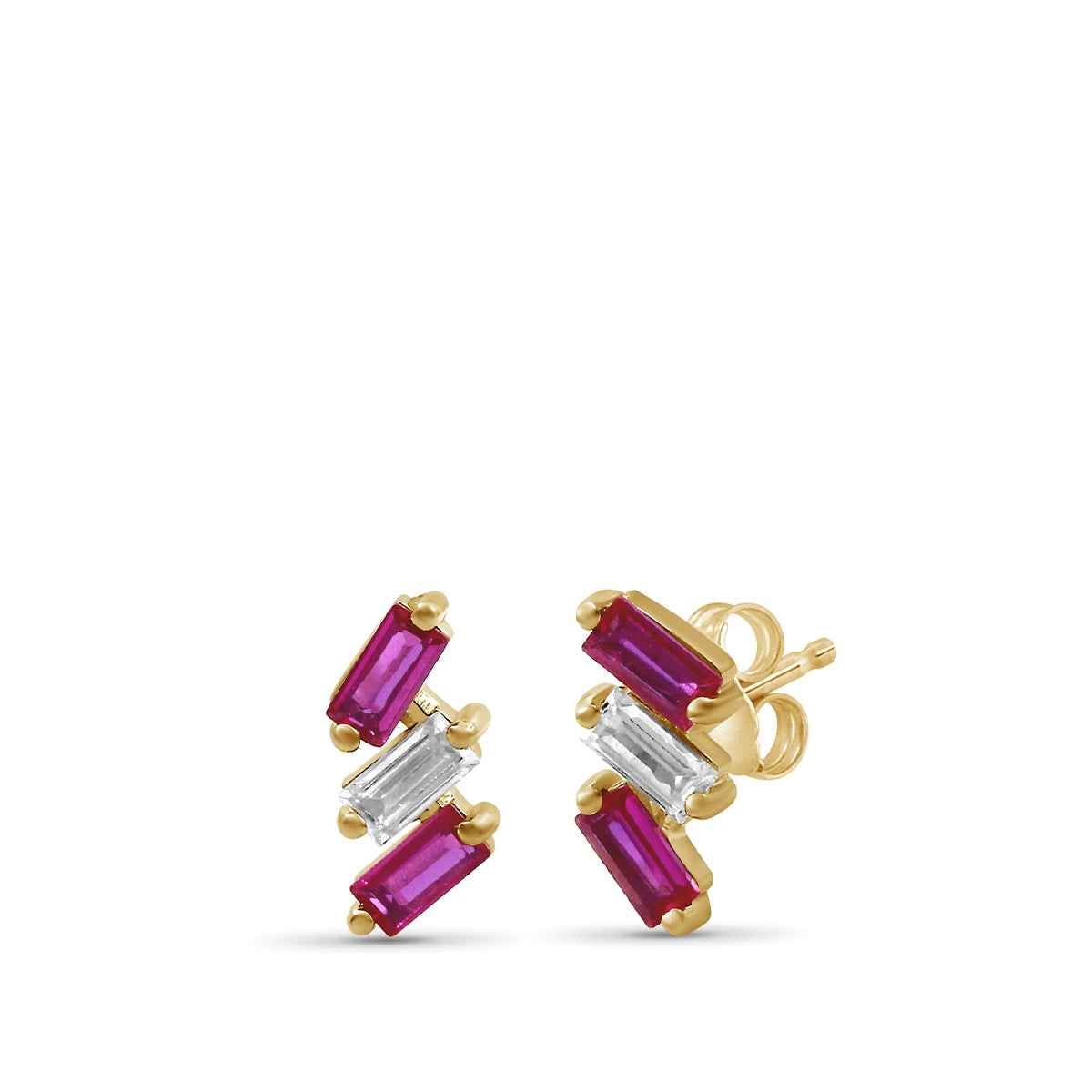 Demi Fine Created Baguette Ruby & 1/4 ct. tw. Diamond Earrings in Vermeil