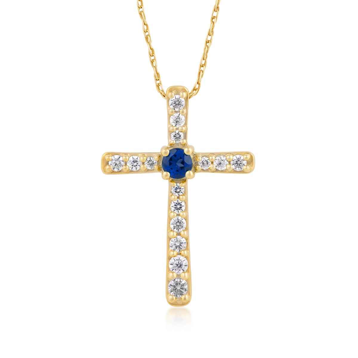 Demi Fine Created Round Sapphire & 1/4 ct. tw. Diamond Cross Pendant in Vermeil